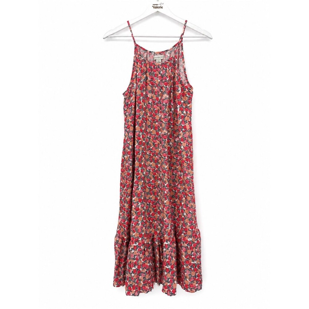 Peyton & Parker Fruit Print Dress Orange Size Medium Rayon Summer Midi